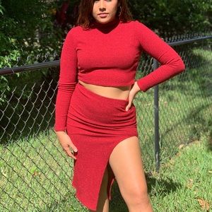 Burgundy 2 Piece Skirt Set
